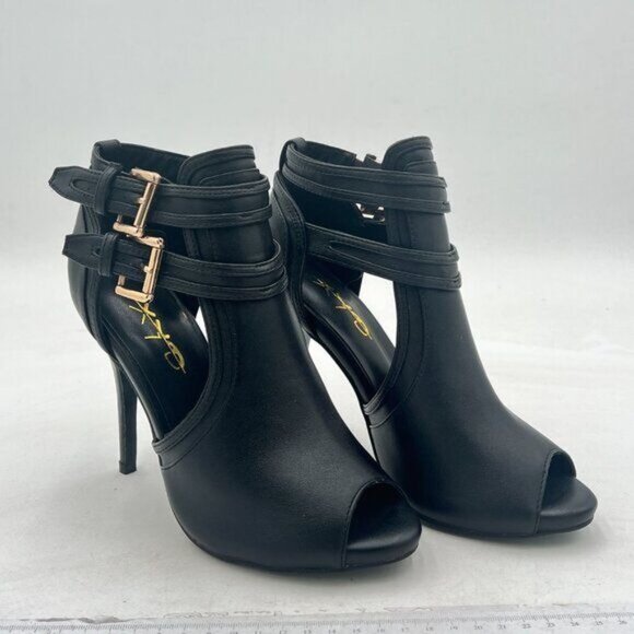 XYD Women Peep Toe Ankle Bootie High Heels Buckled Double Straps Cutout Fashion - Picture 4 of 8